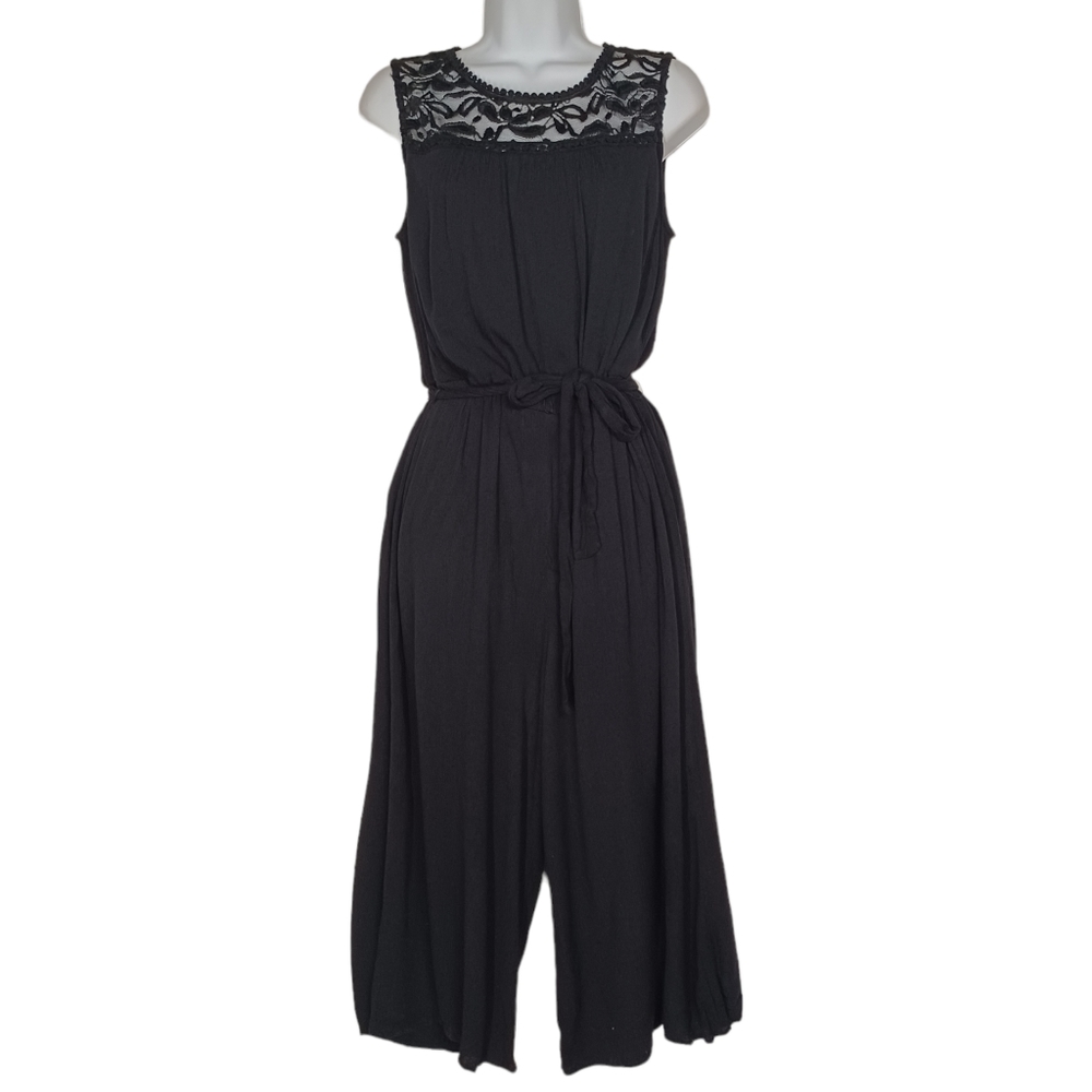 Luxology Black Lace Yoke Sleeveless Jumpsuit